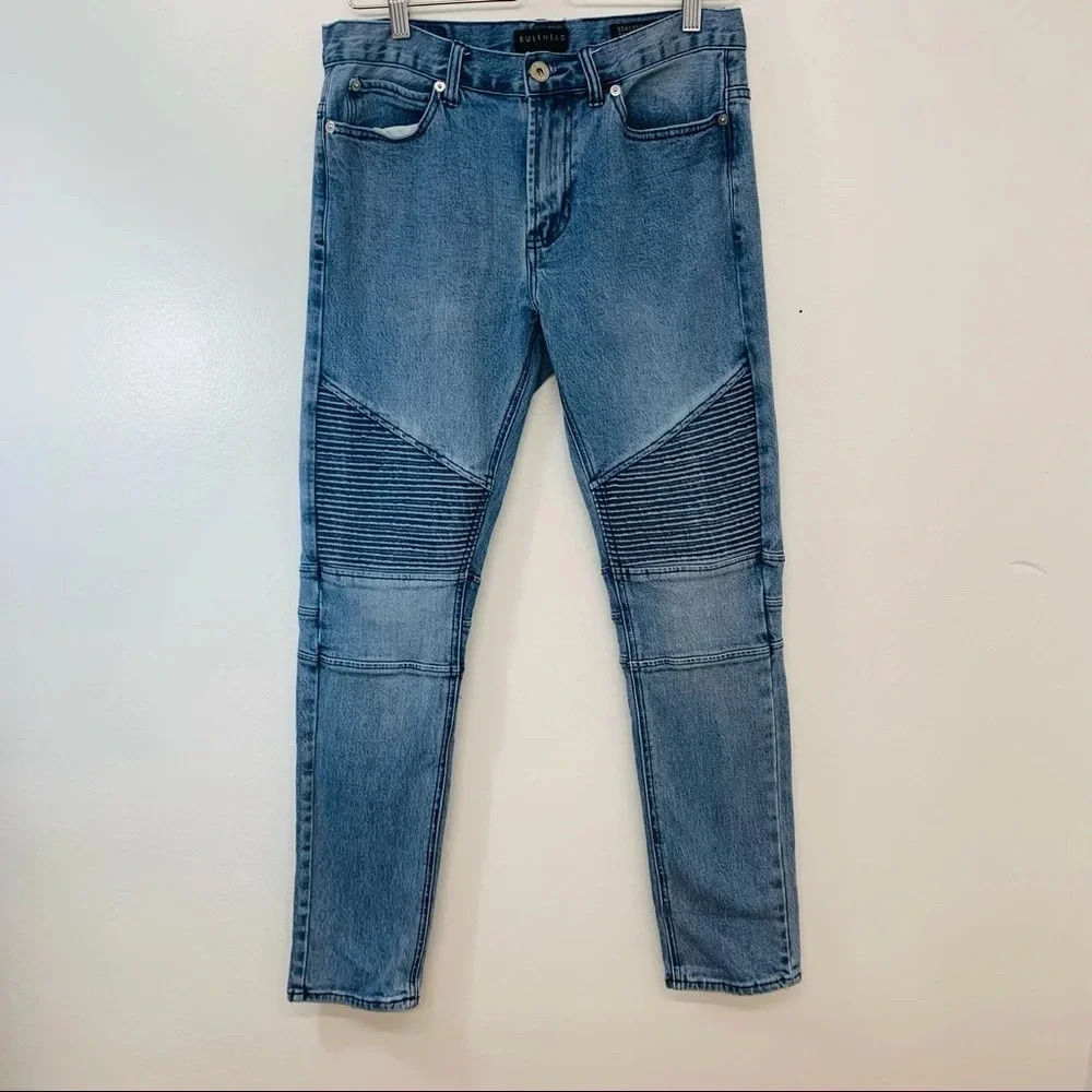Bullhead Mens Jeans ‎ 30x30 Stacked Skinny Blue Light Wash Cotton Blend Moto